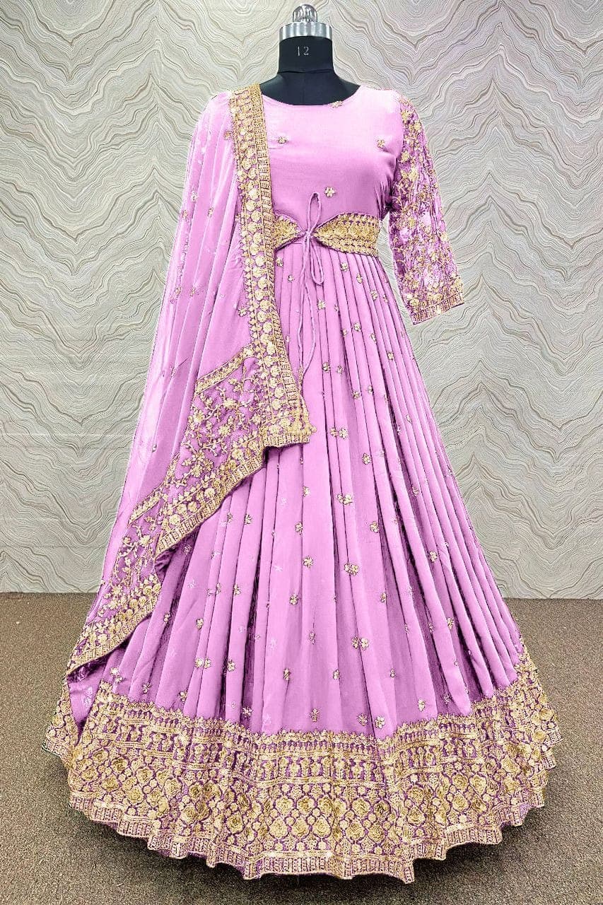 Royal lavender zari embroidered anarkali gown